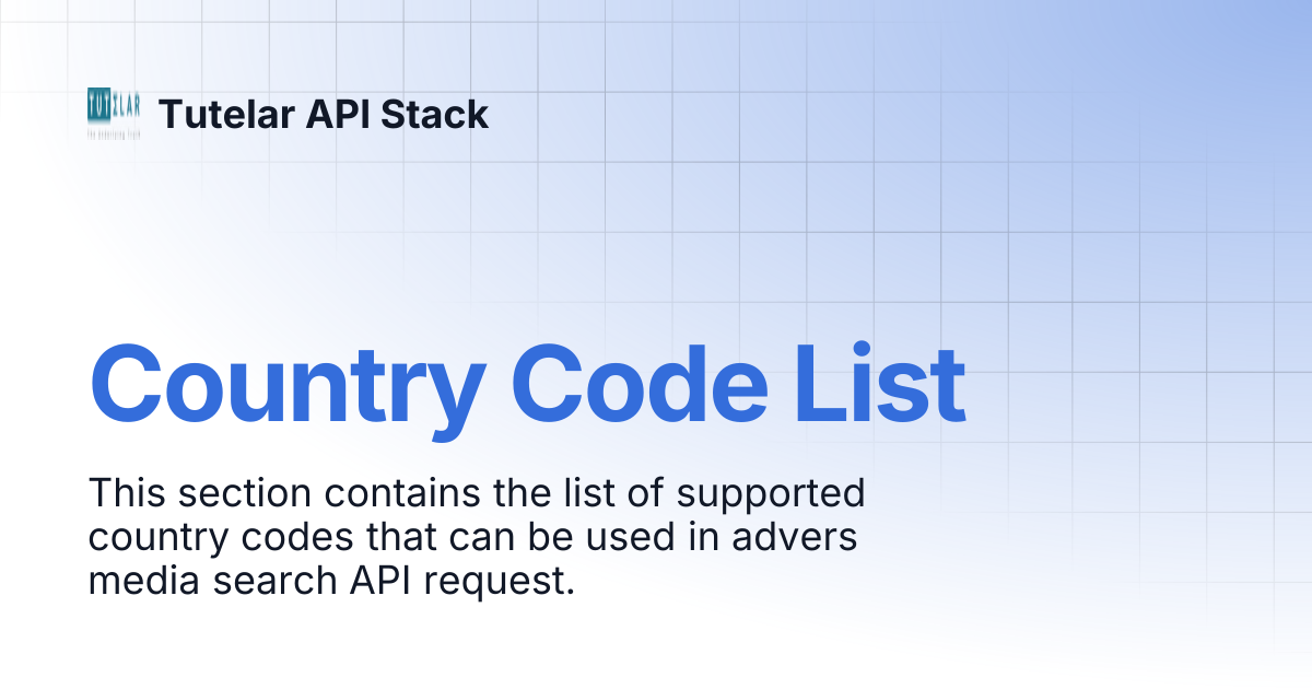 Country Code List | Tutelar API Stack